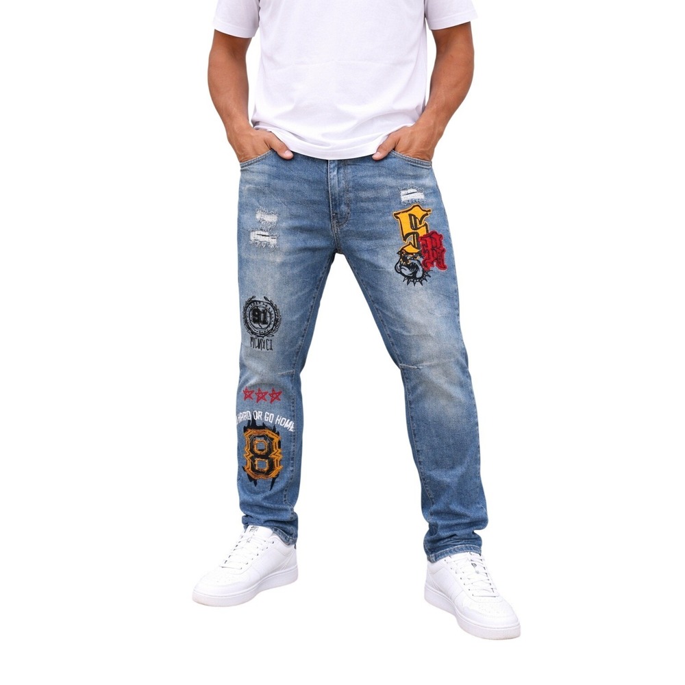 Smoke Rise Men's Size 40x32 Patchwork Distressed Y2K Slim Fit Pants Denim Jeans